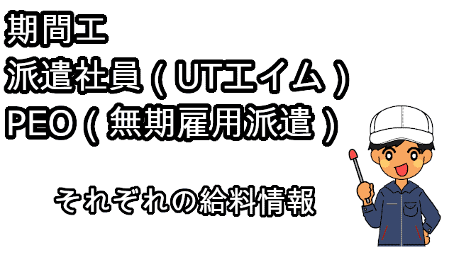 期間工、派遣社員、PEOそれぞれの給料情報