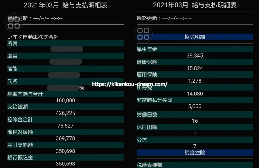 いすゞ期間工給料明細202103