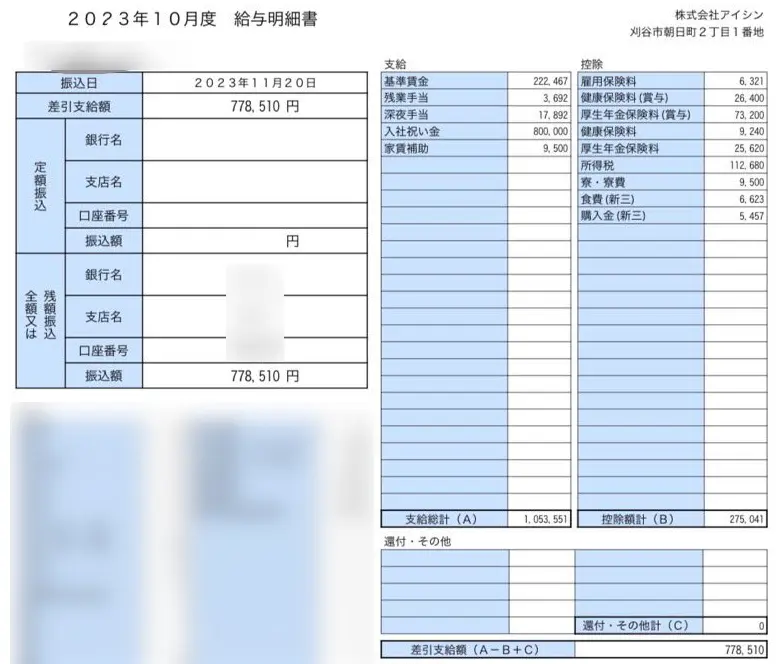 アイシン期間工給料入社祝い金100万(80万)
